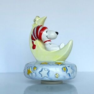 Snoopy & Woodstock Sleeping on a Crescent Moon Musical Figurine, AVIVA 1972